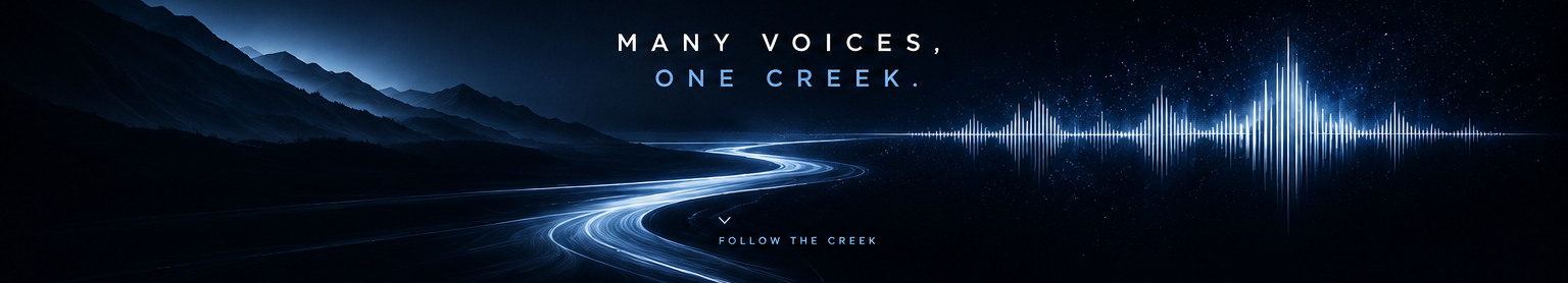 A river of light flows out of dark mountains and becomes an audio waveform on the horizon